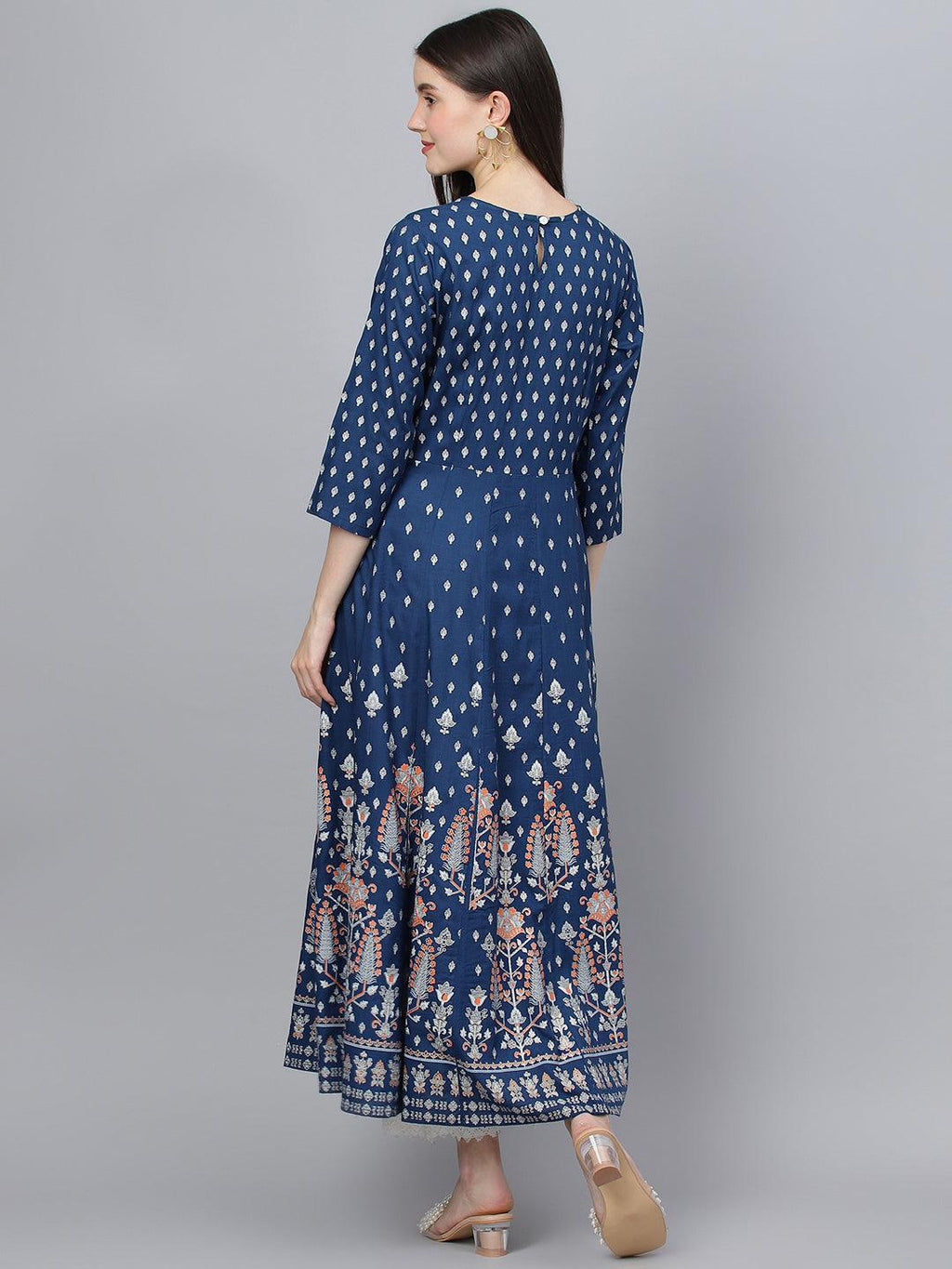 Divena Indigo Ethnic Motif Rayon Anarkali Kurta - divena world