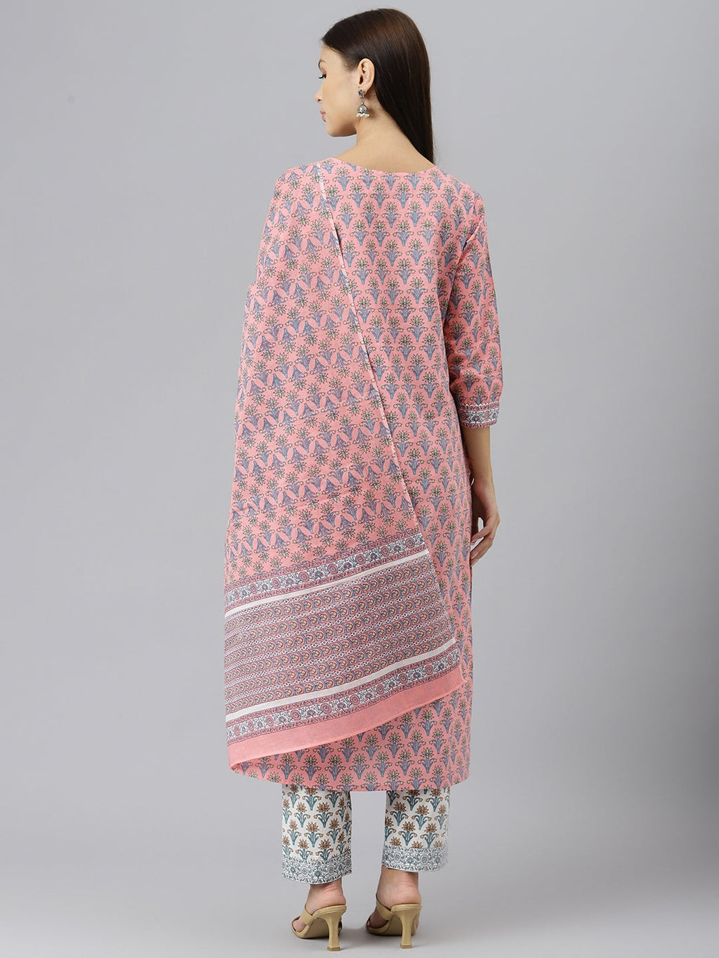 Noe Velarro Women Pink Printed Gotta Patti Pure Cotton Kurta with Trousers & Dupatta