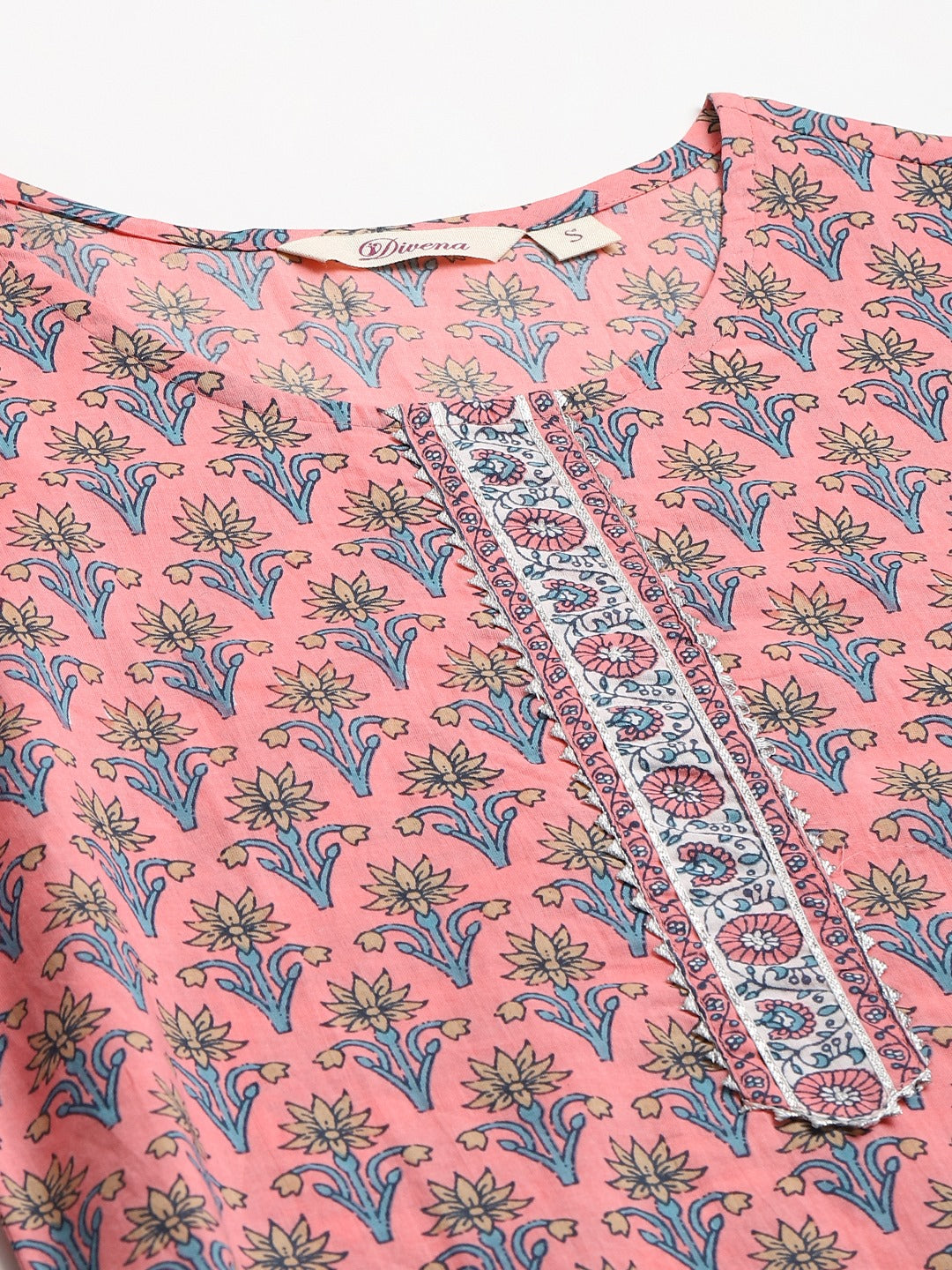 Noe Velarro Women Pink Printed Gotta Patti Pure Cotton Kurta with Trousers & Dupatta