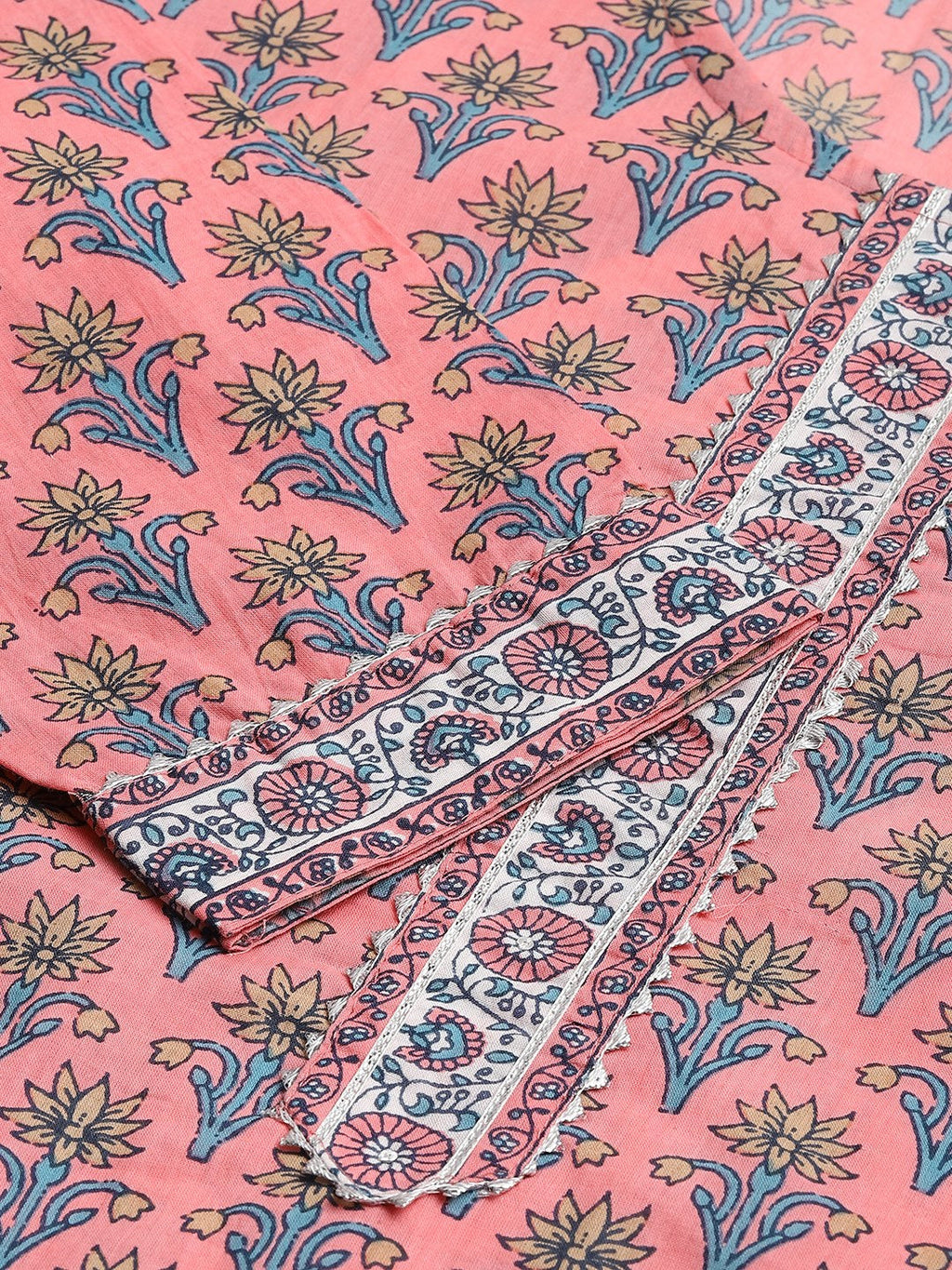 Noe Velarro Women Pink Printed Gotta Patti Pure Cotton Kurta with Trousers & Dupatta
