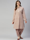 Noe Velarro Beige Cotton Shirt Style Kurta Hem Cuffed Pant Co-ord Set