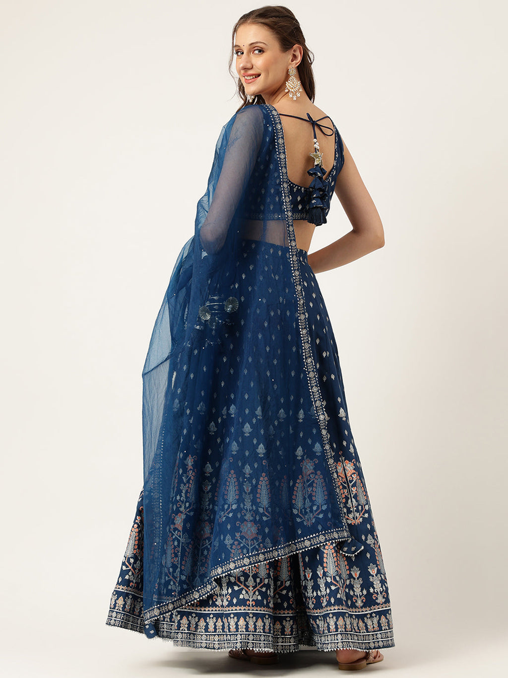 Noe Velarro Blue Rayon Flared Lehenga Choli Set with Organza Dupatta