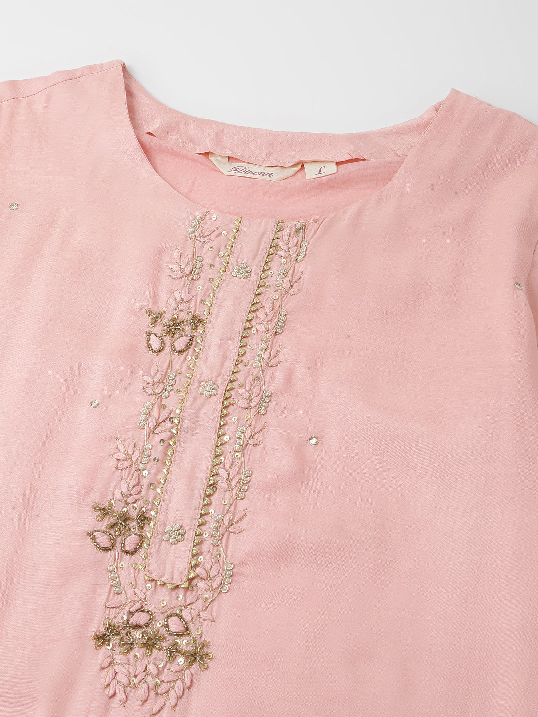 Noe Velarro Baby Pink Embroidered Chanderi  Kurta, Trouser With Dupatta