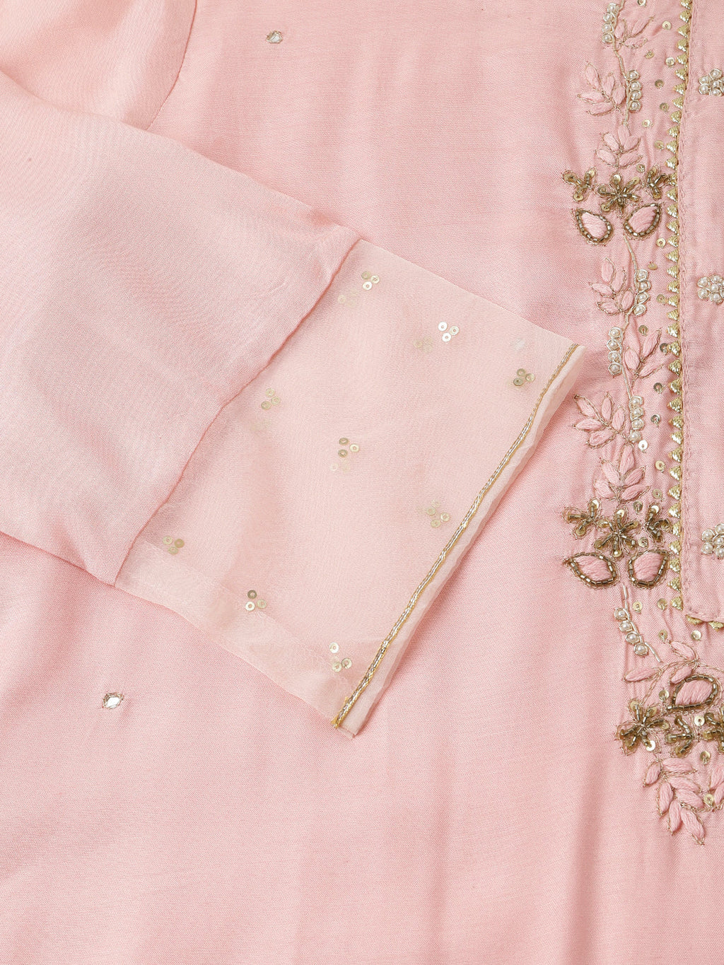 Noe Velarro Baby Pink Embroidered Chanderi  Kurta, Trouser With Dupatta