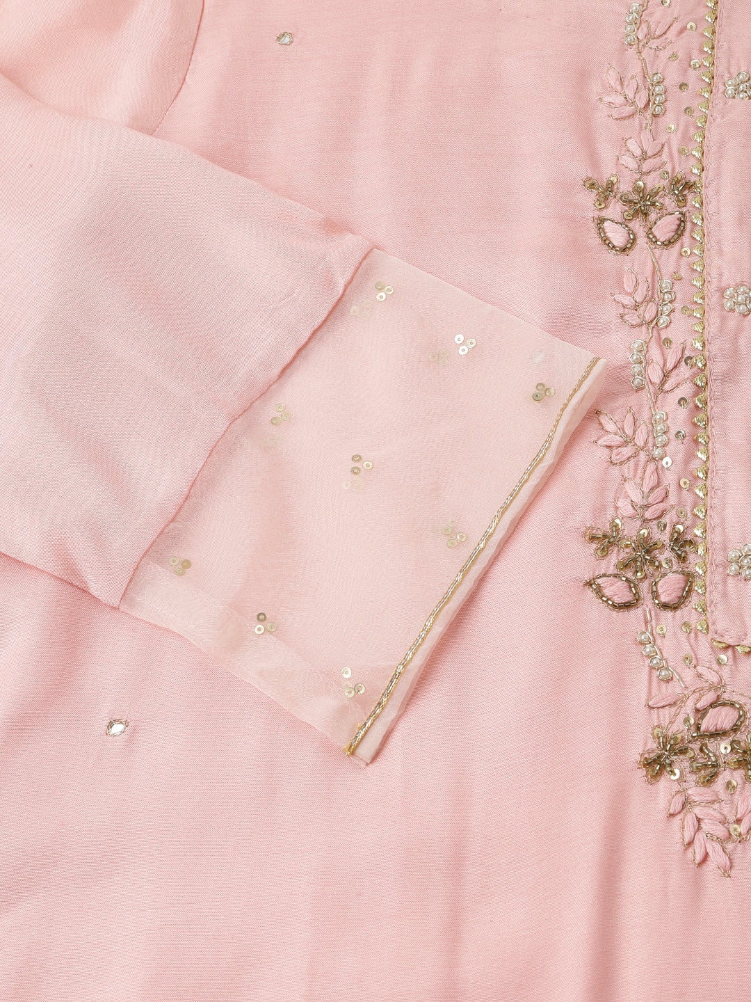 Noe Velarro Baby Pink Embroidered Chanderi  Kurta, Trouser With Dupatta