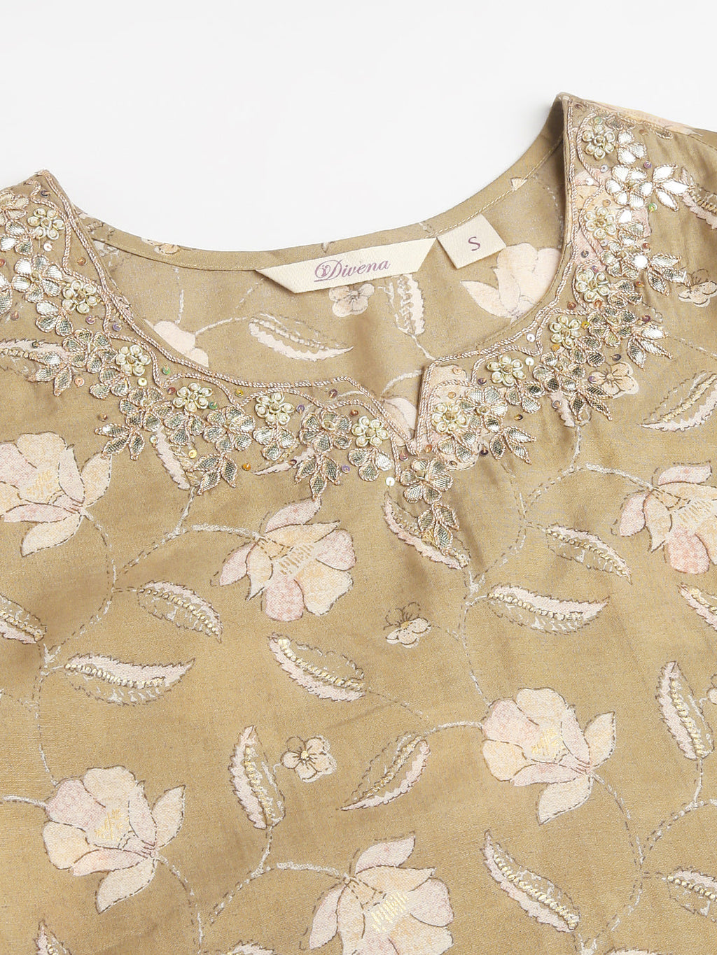 Noe Velarro Olive Embroidered Cotton Kurta Trouser with Dupatta Set