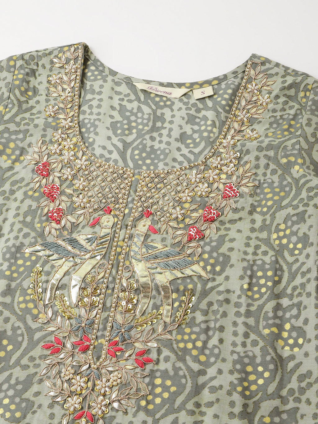 Noe Velarro Green Floral Print Chanderi Kurta, Trouser With Dupatta