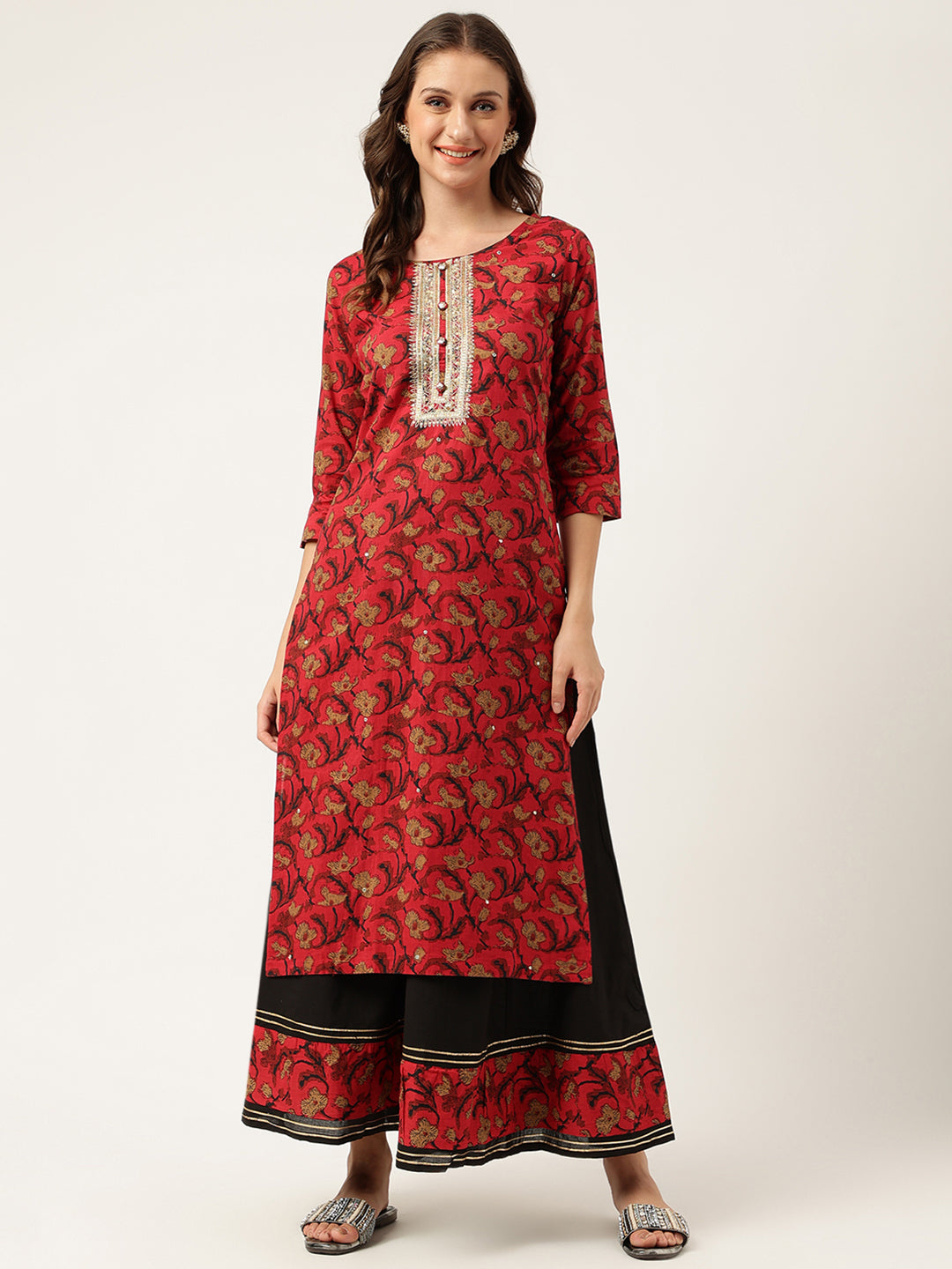 Noe Velarro Floral Printed Cotton Kurta with Sharara Set