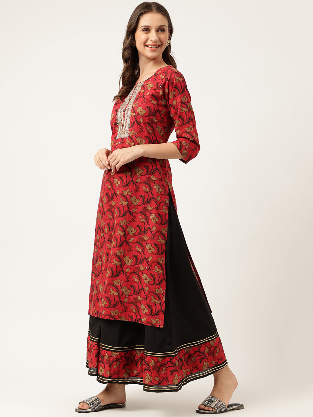 Noe Velarro Floral Printed Cotton Kurta with Sharara Set