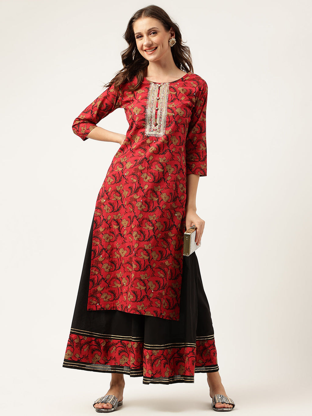 Noe Velarro Floral Printed Cotton Kurta with Sharara Set