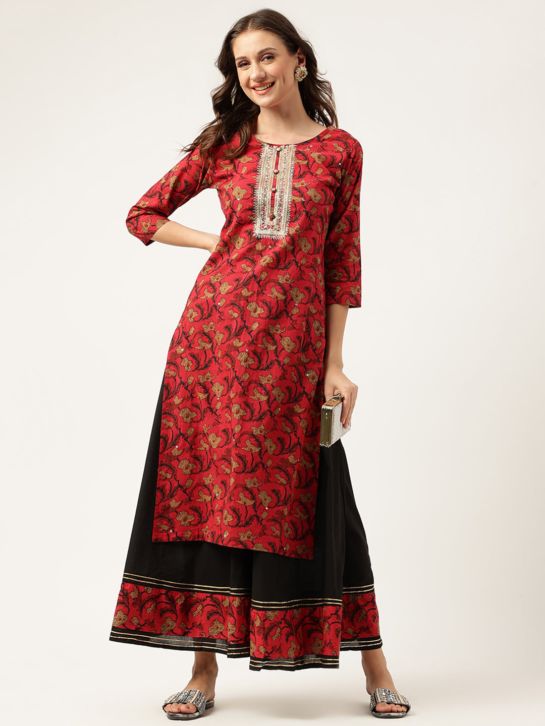 Noe Velarro Floral Printed Cotton Kurta with Sharara Set