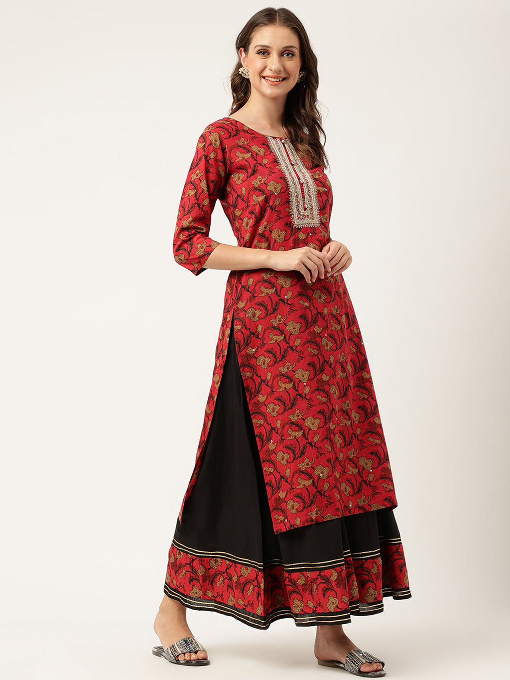 Noe Velarro Floral Printed Cotton Kurta with Sharara Set