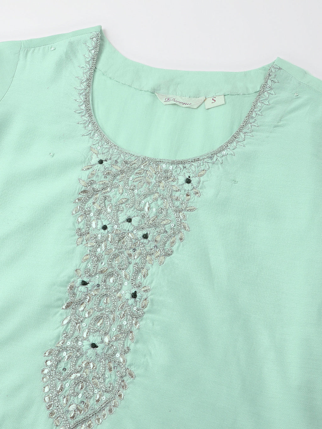 Noe Velarro Sea Green Embroidered Chanderi  Kurta, Trouser With Dupatta
