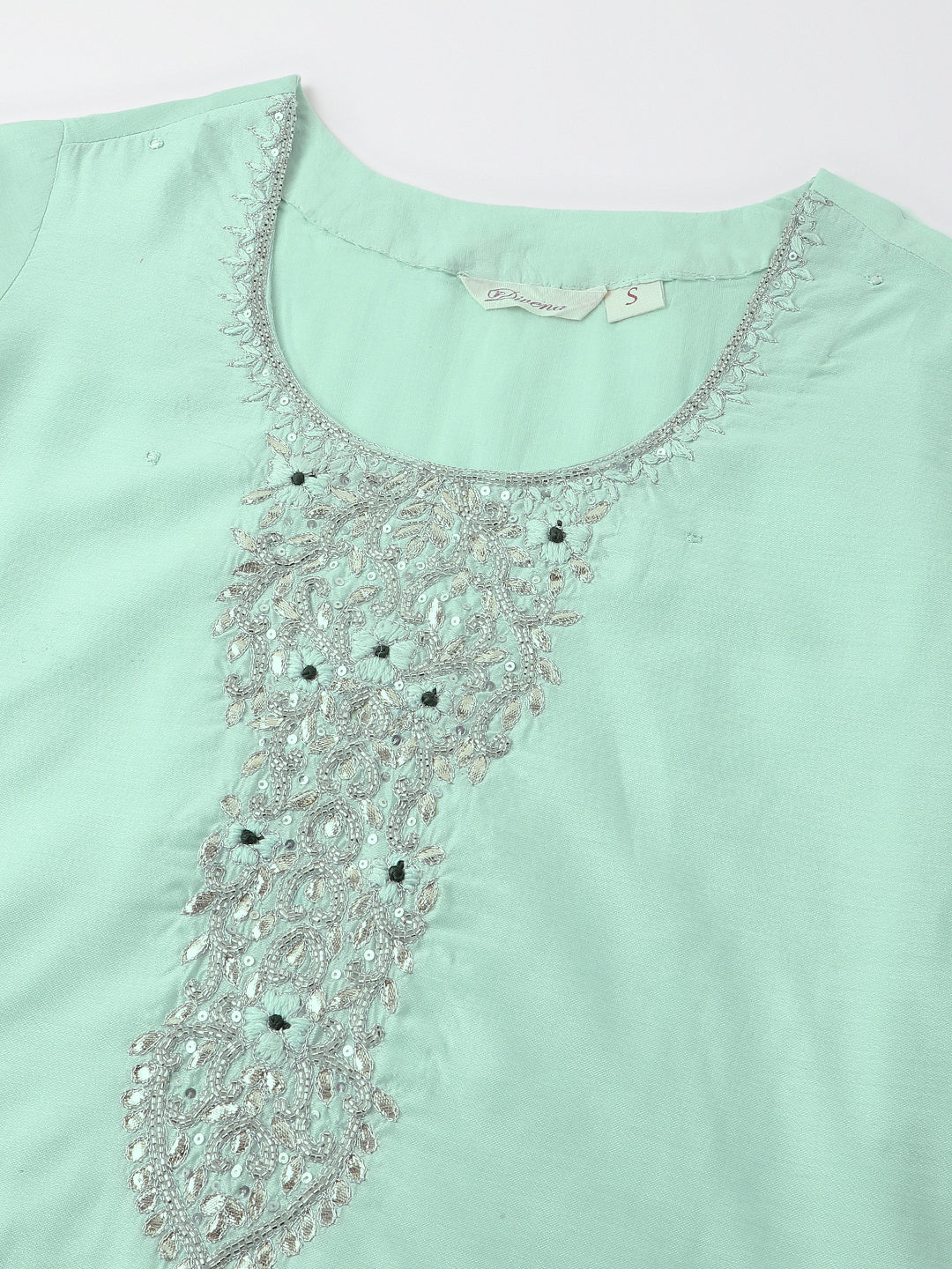 Noe Velarro Sea Green Embroidered Chanderi  Kurta, Trouser With Dupatta