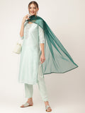 Noe Velarro Sea Green Embroidered Chanderi  Kurta, Trouser With Dupatta