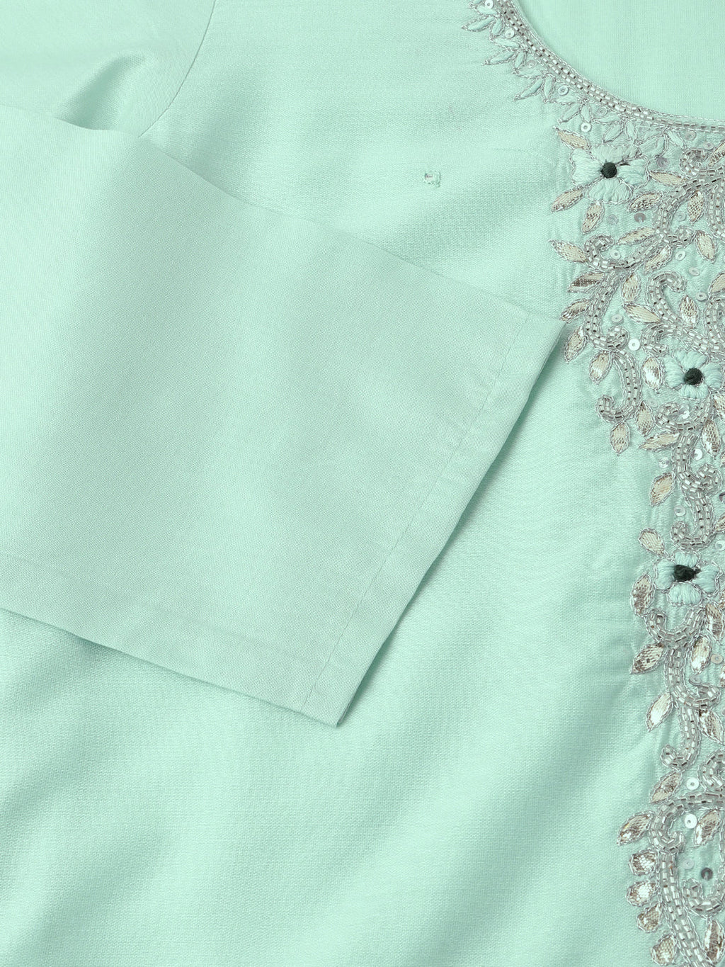 Noe Velarro Sea Green Embroidered Chanderi  Kurta, Trouser With Dupatta