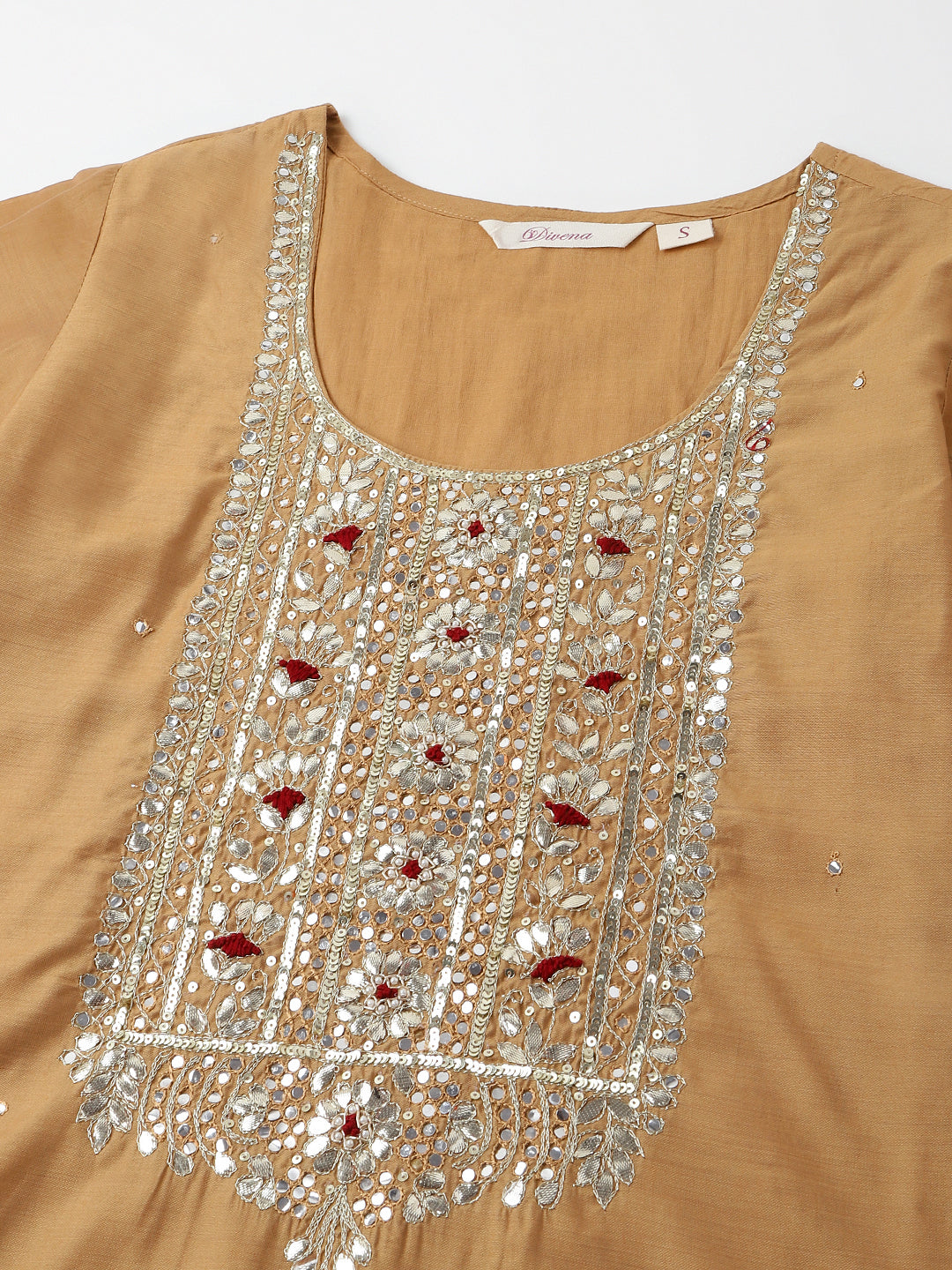Noe Velarro Brown Embroidered Chanderi  Kurta, Trouser With Dupatta