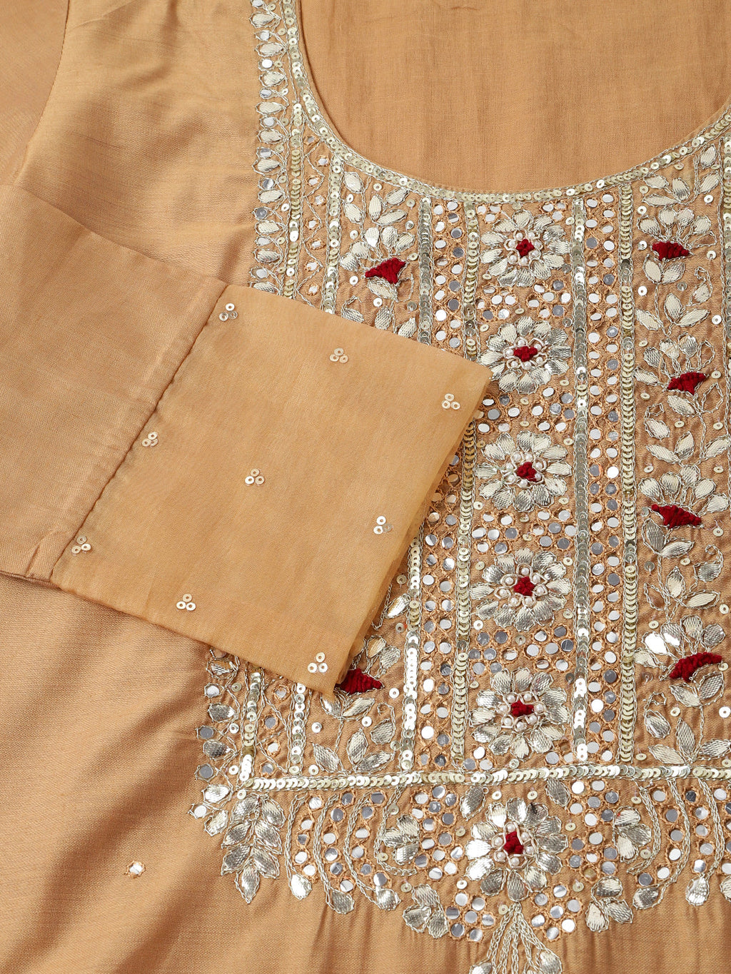 Noe Velarro Brown Embroidered Chanderi  Kurta, Trouser With Dupatta