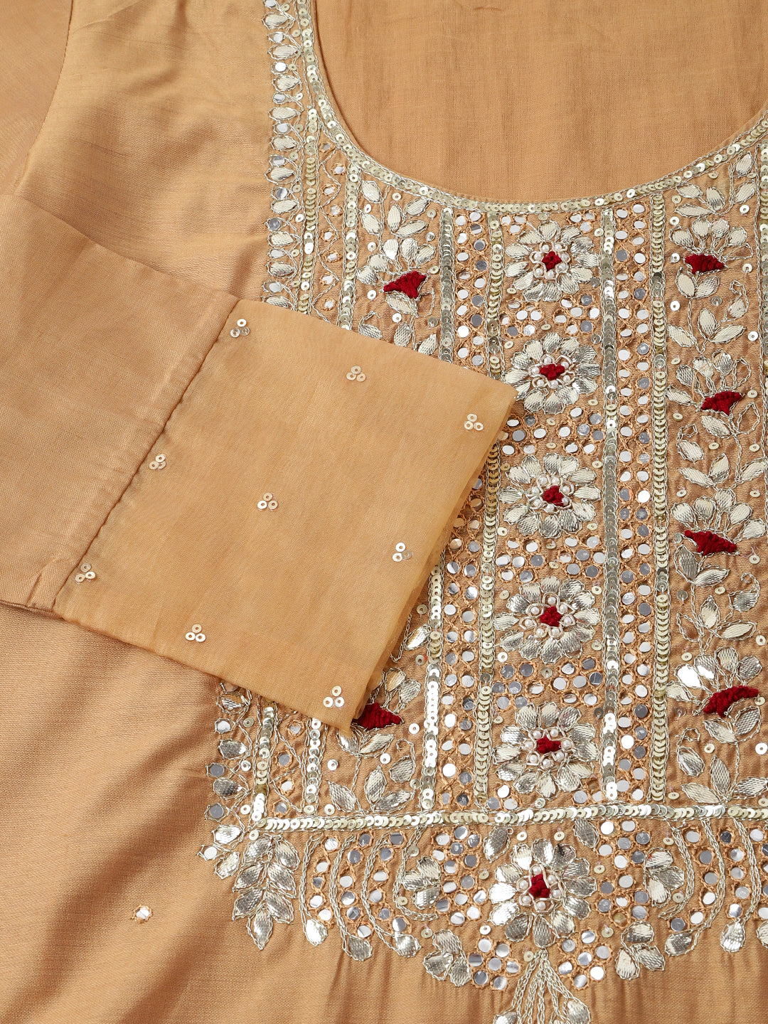 Noe Velarro Brown Embroidered Chanderi  Kurta, Trouser With Dupatta