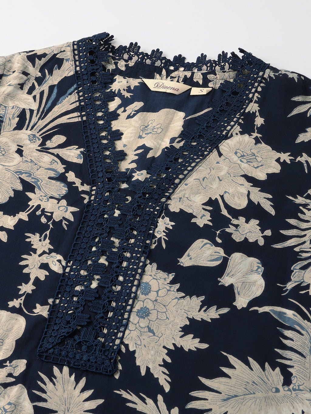 Noe Velarro Navy Blue Floral Print Cotton Kurta Trouser With Dupatta