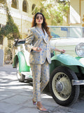 Noe Velarro Golden Brocade Printed Coat with Pant
