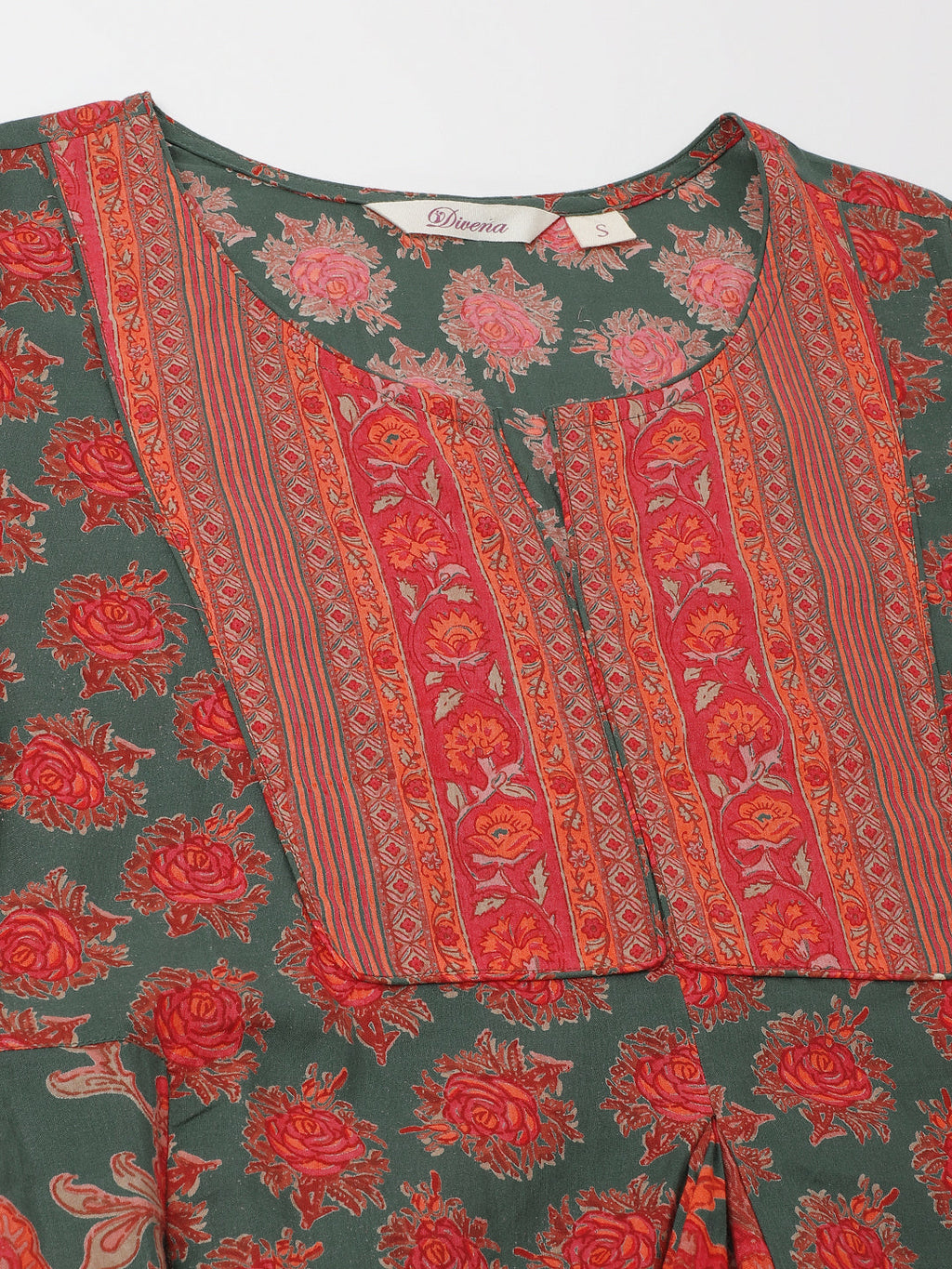 Noe Velarro Green Floral Printed Flared Kurta Dress for Women