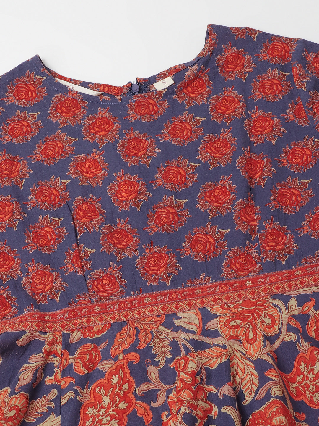 Noe Velarro Blue Maroon Floral Printed Cotton Ethnic Long Kurta for Women