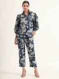 Noe Velarro Navy Floral Print Pure Cotton Straight Co-ord Set