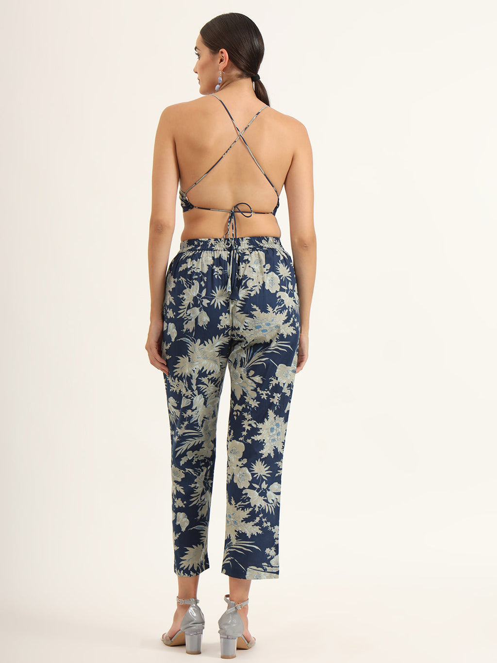 Noe Velarro Navy Floral Print Pure Cotton Straight Co-ord Set