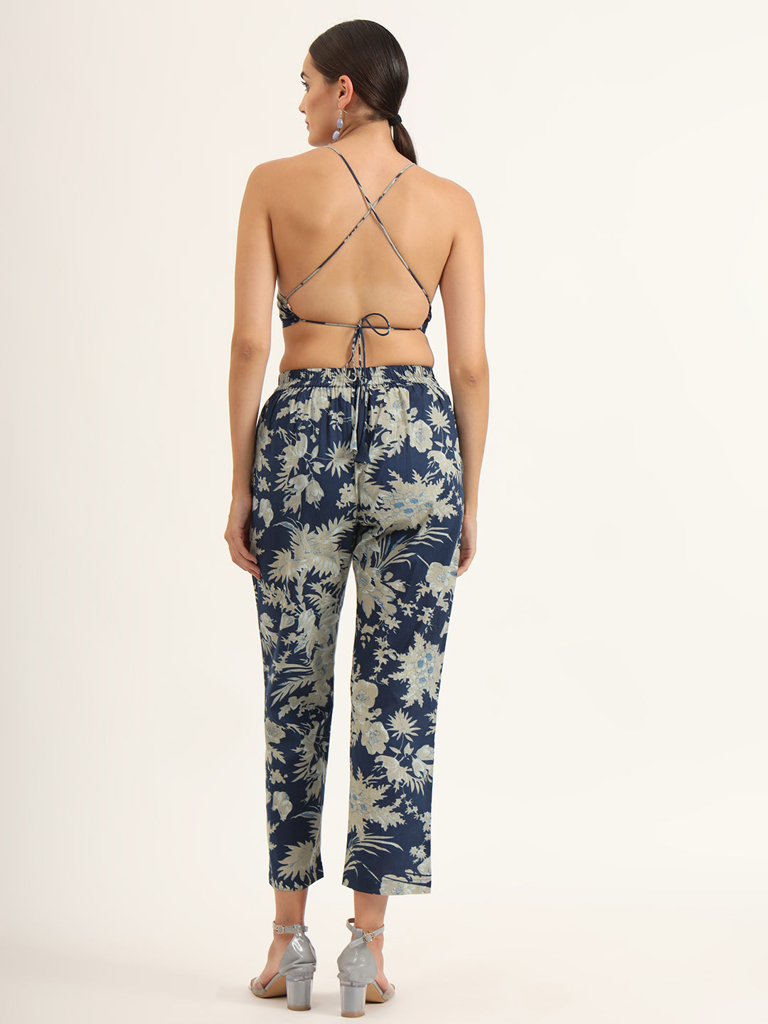 Noe Velarro Navy Floral Print Pure Cotton Straight Co-ord Set