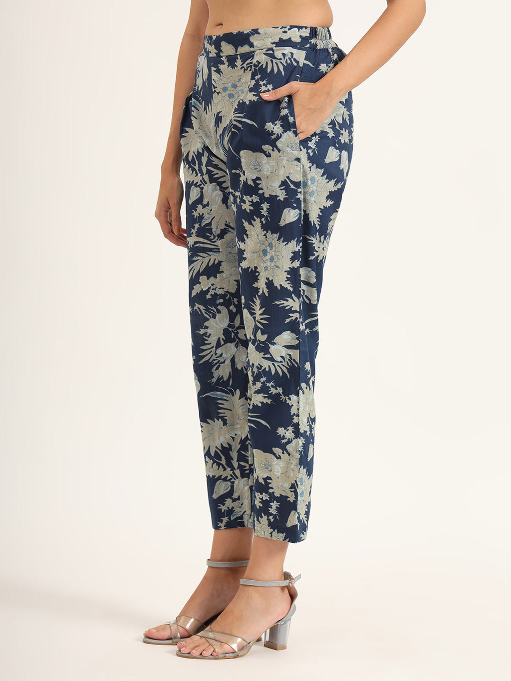 Noe Velarro Navy Floral Print Pure Cotton Straight Co-ord Set