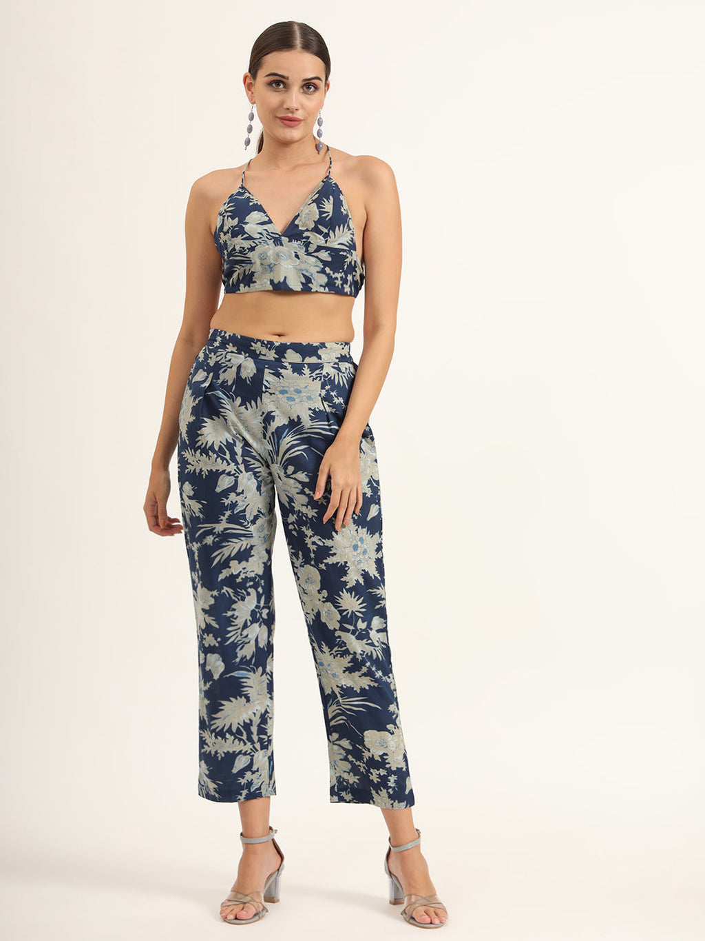 Noe Velarro Navy Floral Print Pure Cotton Straight Co-ord Set