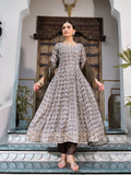 Noe Velarro Brown Asymetric Print Muslin Anarkali kurta pant with Dupatta Set