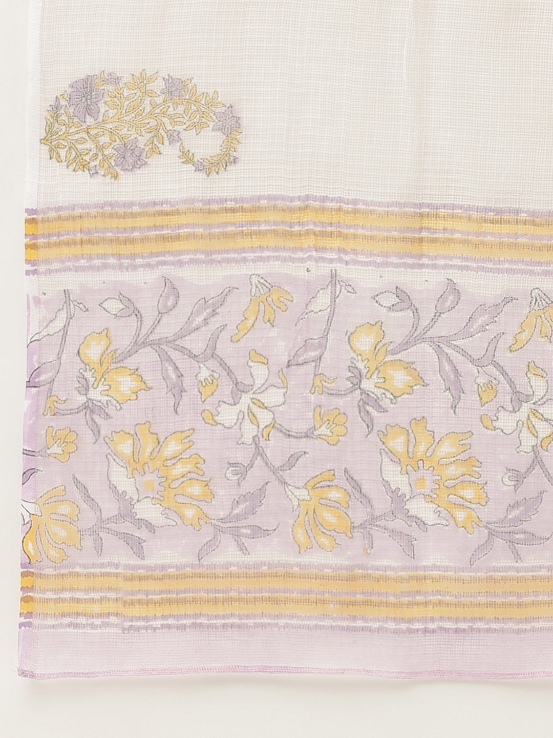Noe Velarro Lavender Hand Block Printed Cotton Kurta, Trouser with Kota Doria Dupatta Set