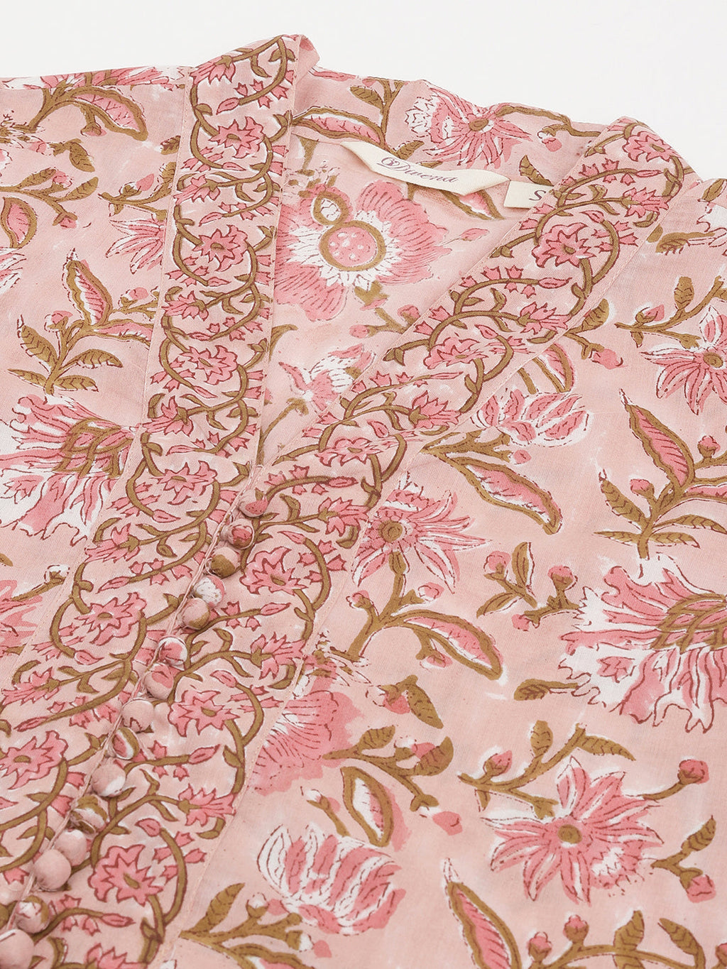 Noe Velarro Pink hand block Floral Printed Cotton Kurta, trousers with Dupatta Set