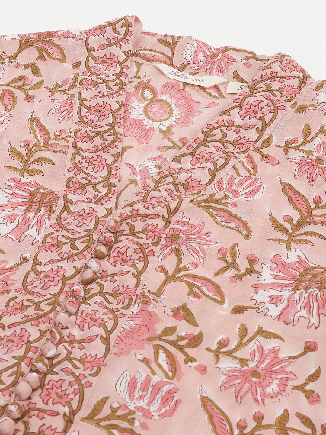 Noe Velarro Pink hand block Floral Printed Cotton Kurta, trousers with Dupatta Set