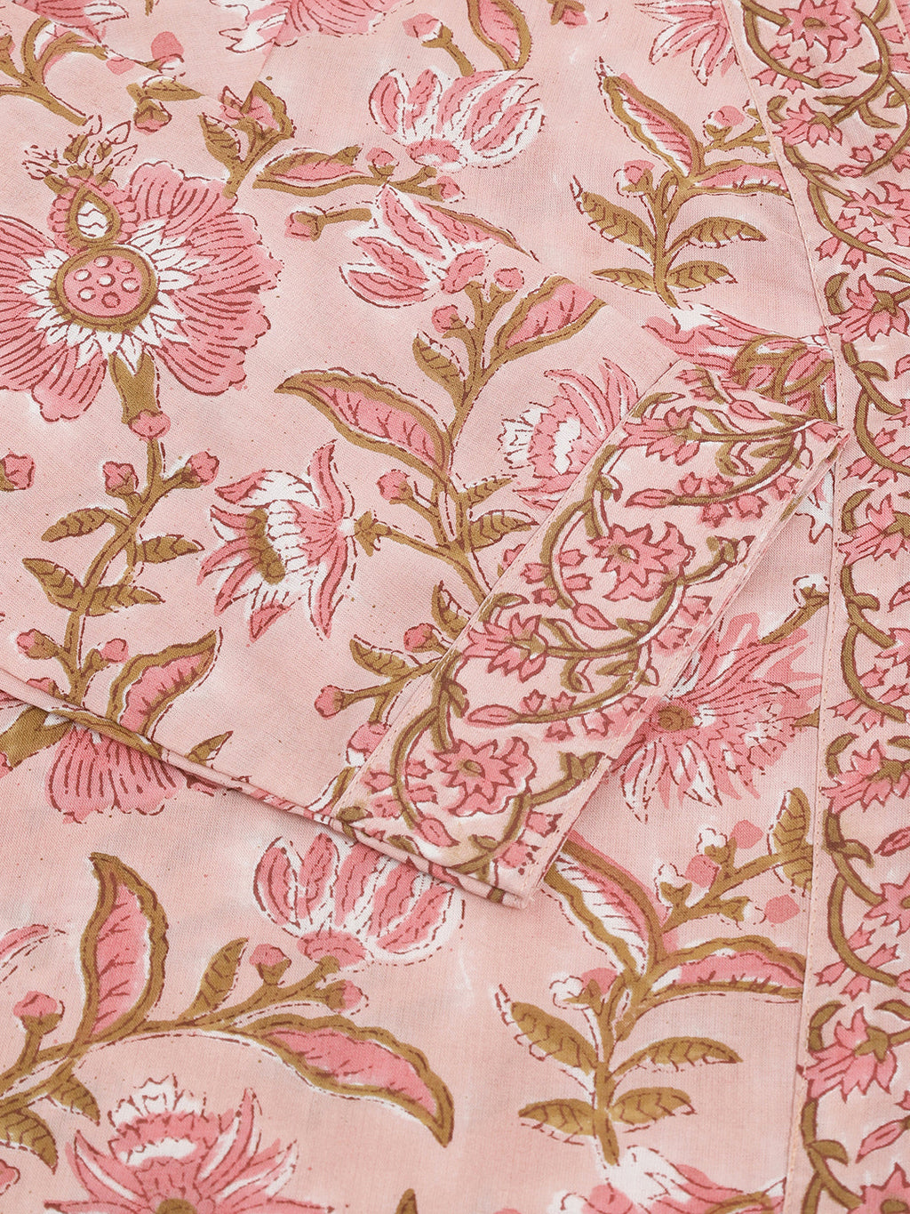 Noe Velarro Pink hand block Floral Printed Cotton Kurta, trousers with Dupatta Set
