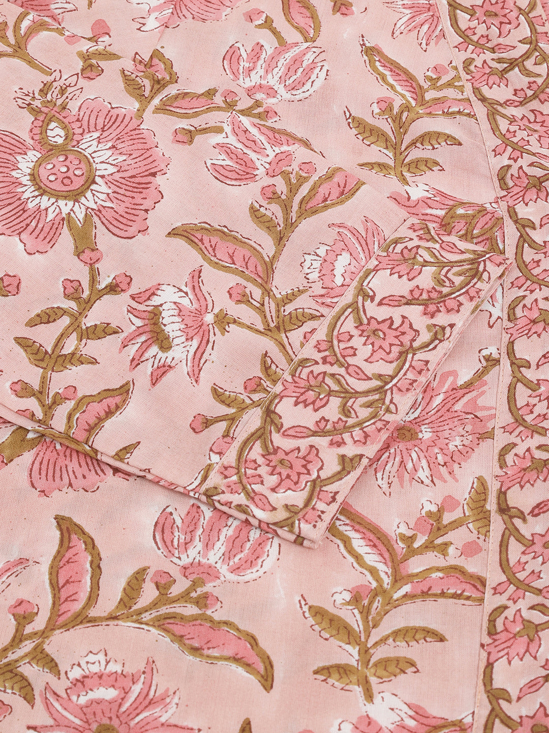 Noe Velarro Pink hand block Floral Printed Cotton Kurta, trousers with Dupatta Set