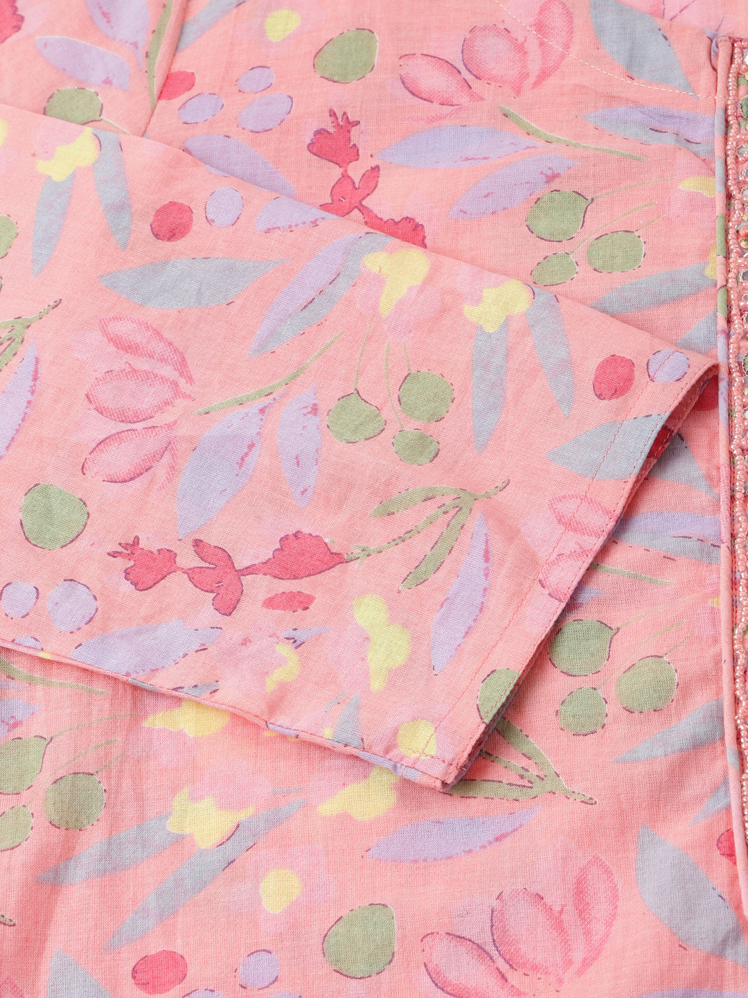 Noe Velarro Pink Floral Print Cotton  Kurta, Trouser With Dupatta