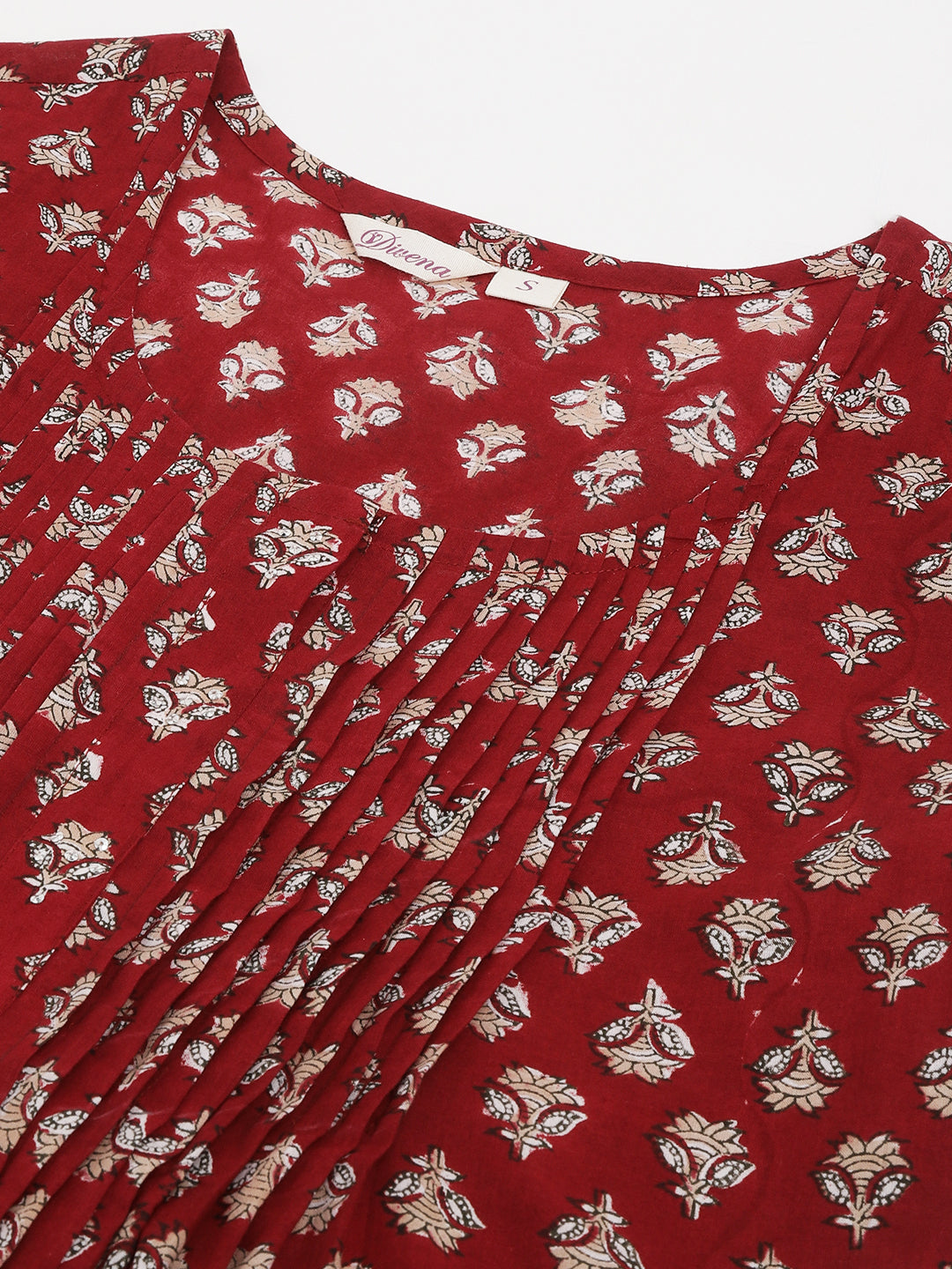 Noe Velarro Maroon Floral Printed Cotton Peplum Top