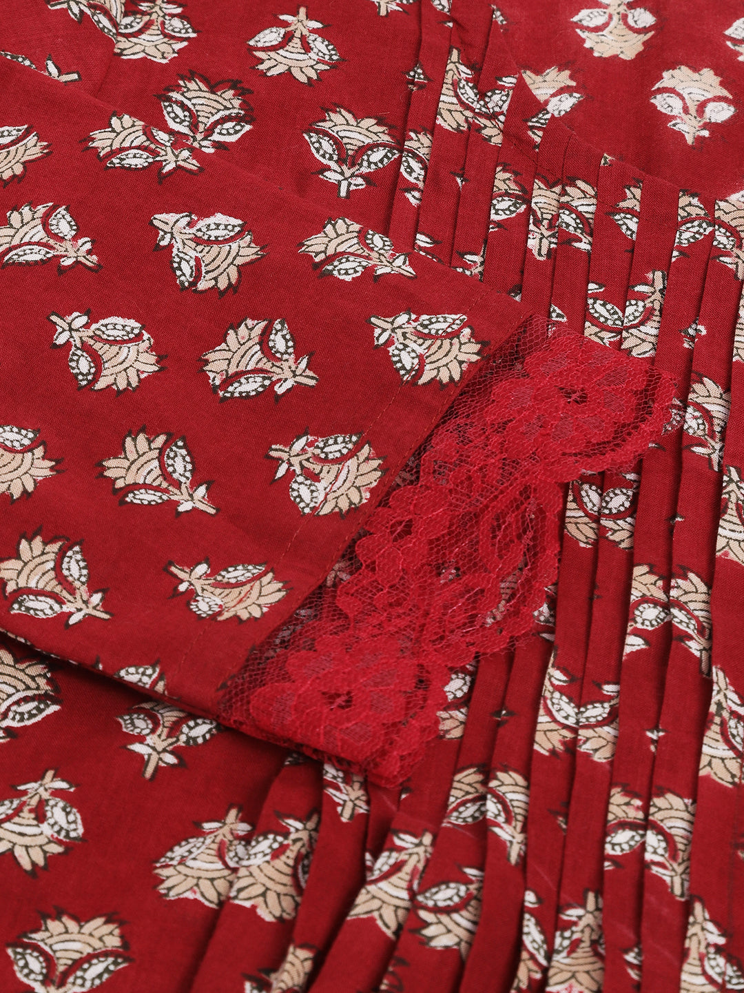 Noe Velarro Maroon Floral Printed Cotton Peplum Top