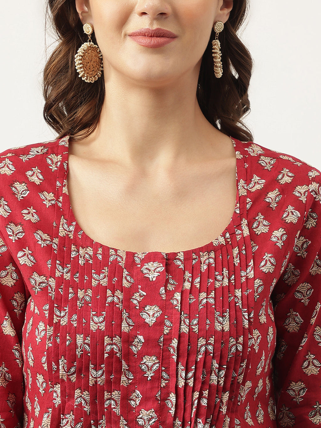 Noe Velarro Maroon Floral Printed Cotton Peplum Top