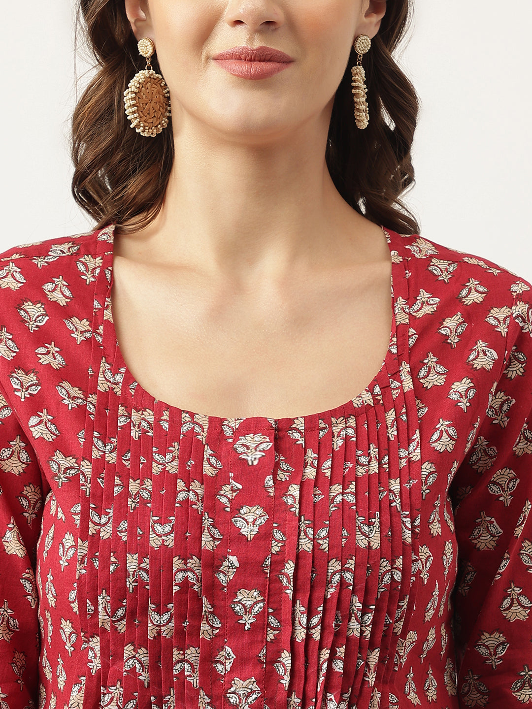 Noe Velarro Maroon Floral Printed Cotton Peplum Top