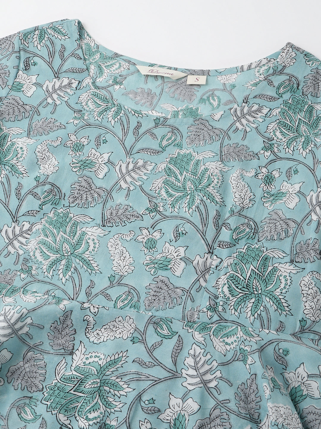 Noe Velarro Sky Blue Hand Block Floral Print Cotton Kurta, Trouser With Dupatta