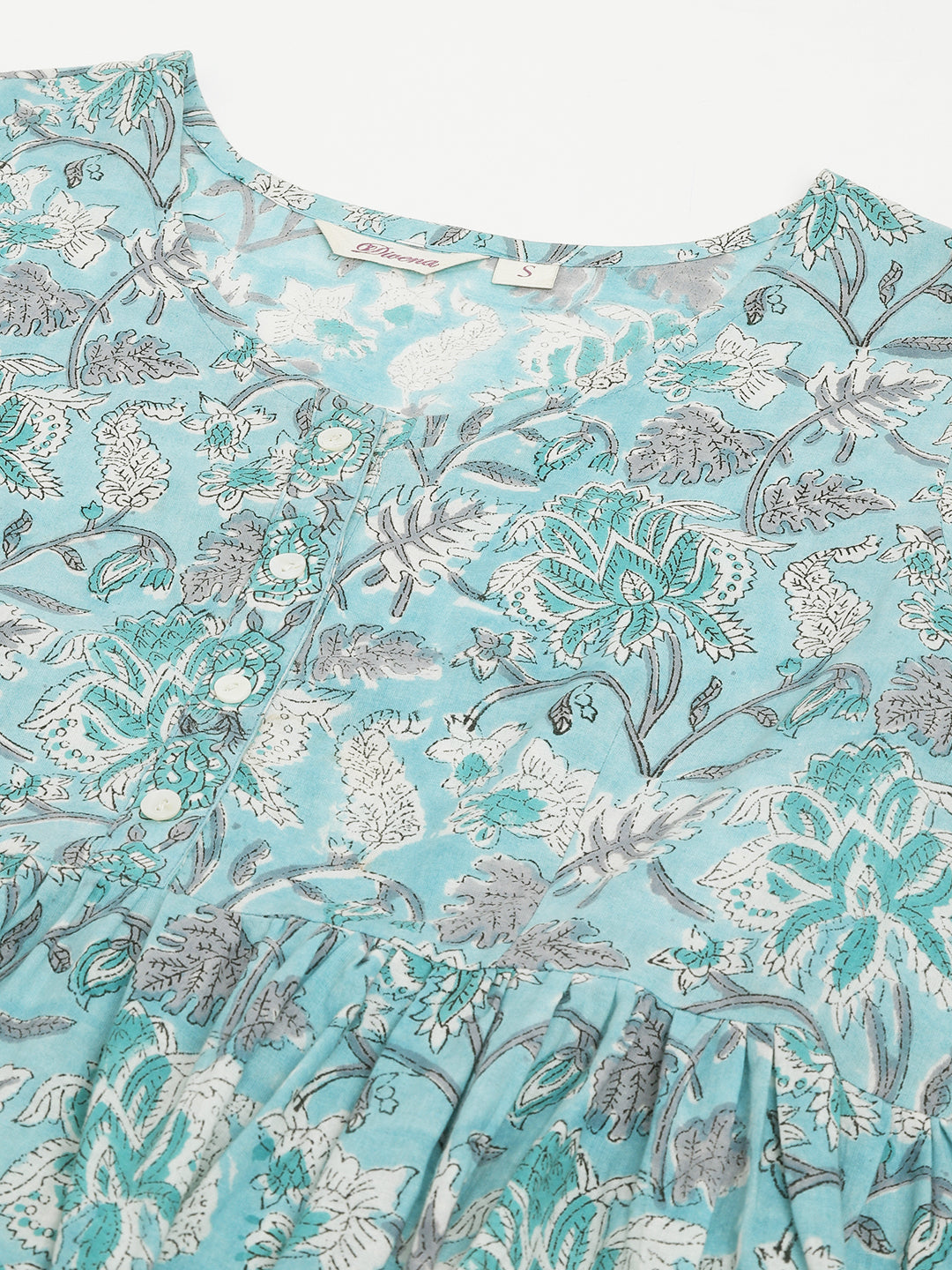 Noe Velarro Light Blue Floral Printed Cotton Peplum Fit Top