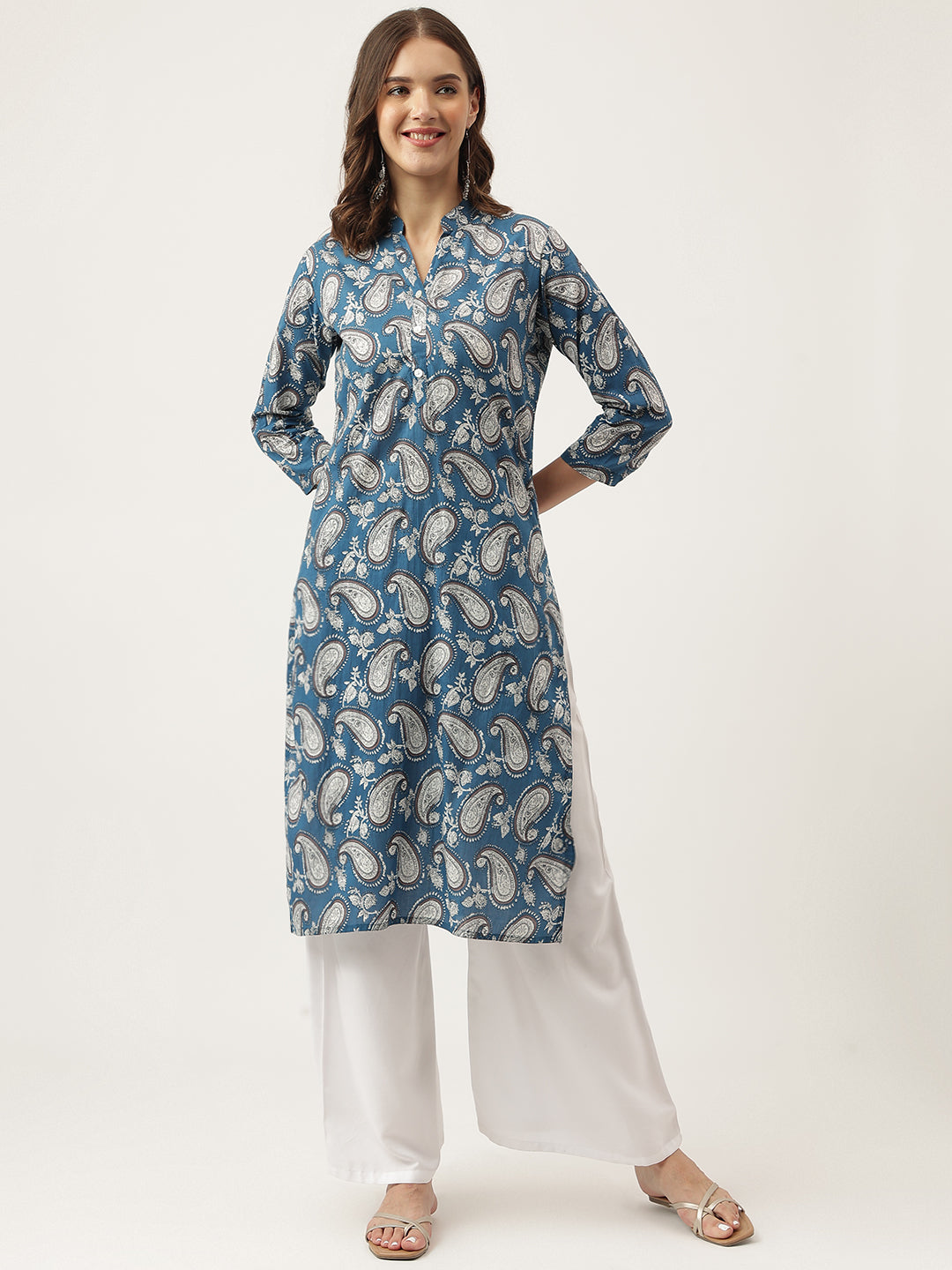 Noe Velarro Paisley Print Straight Fit Cotton Kurta
