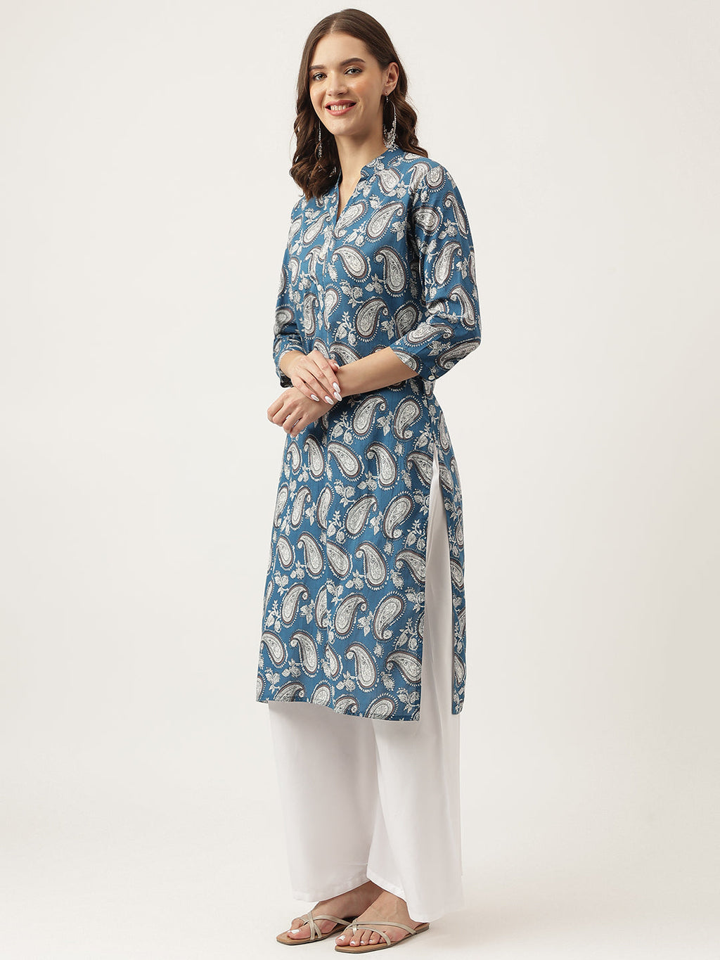 Noe Velarro Paisley Print Straight Fit Cotton Kurta