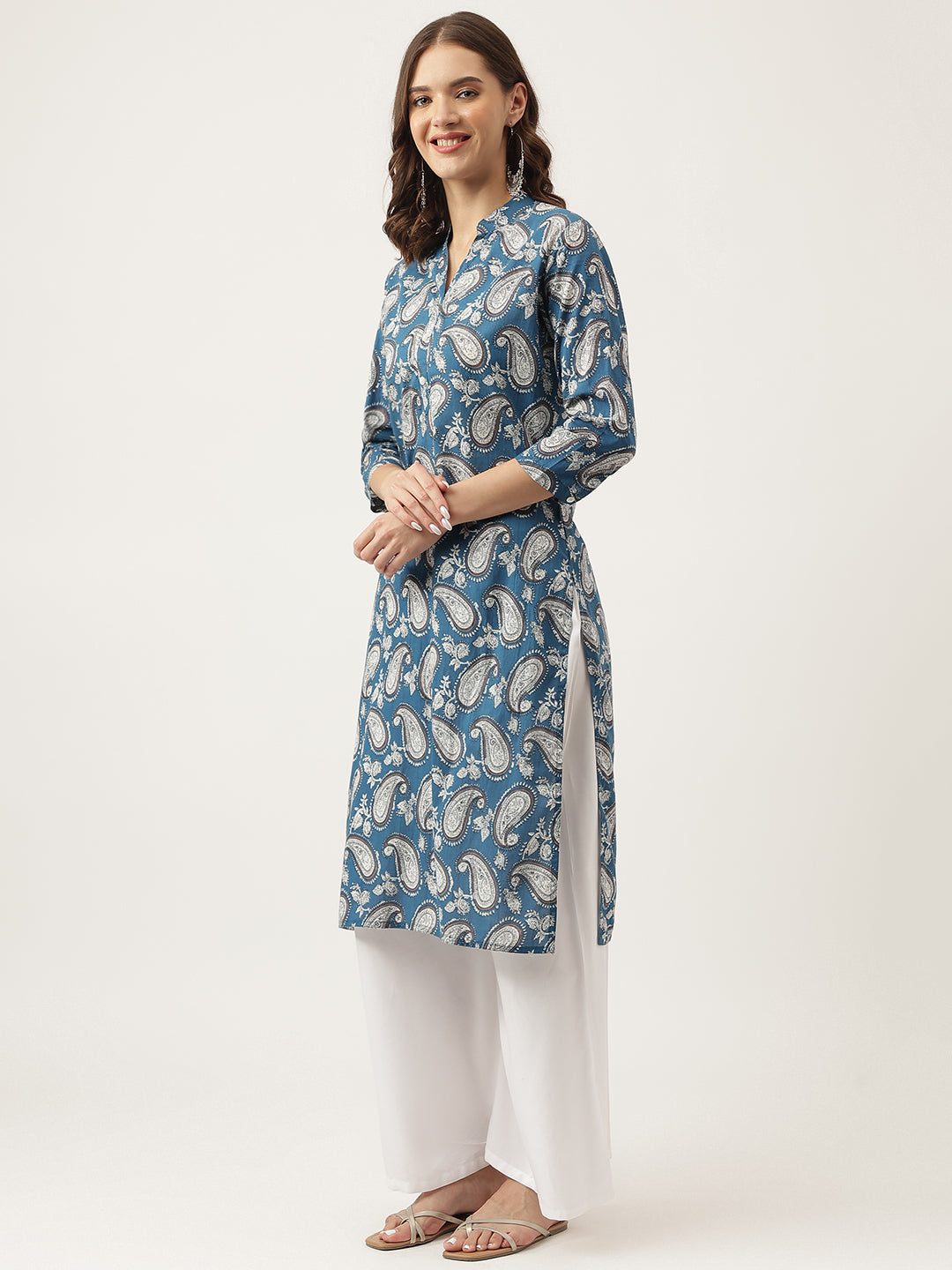 Noe Velarro Paisley Print Straight Fit Cotton Kurta