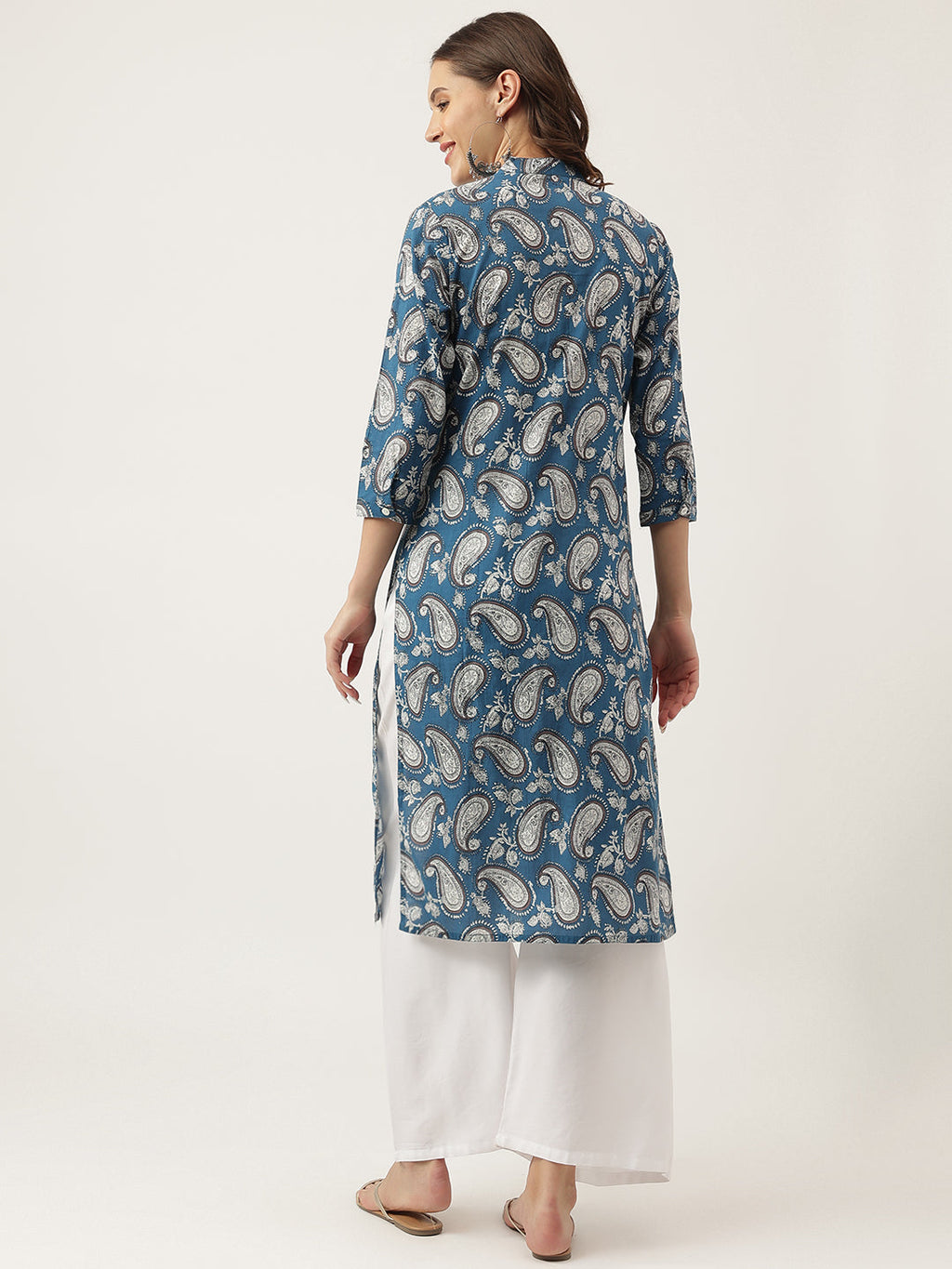 Noe Velarro Paisley Print Straight Fit Cotton Kurta