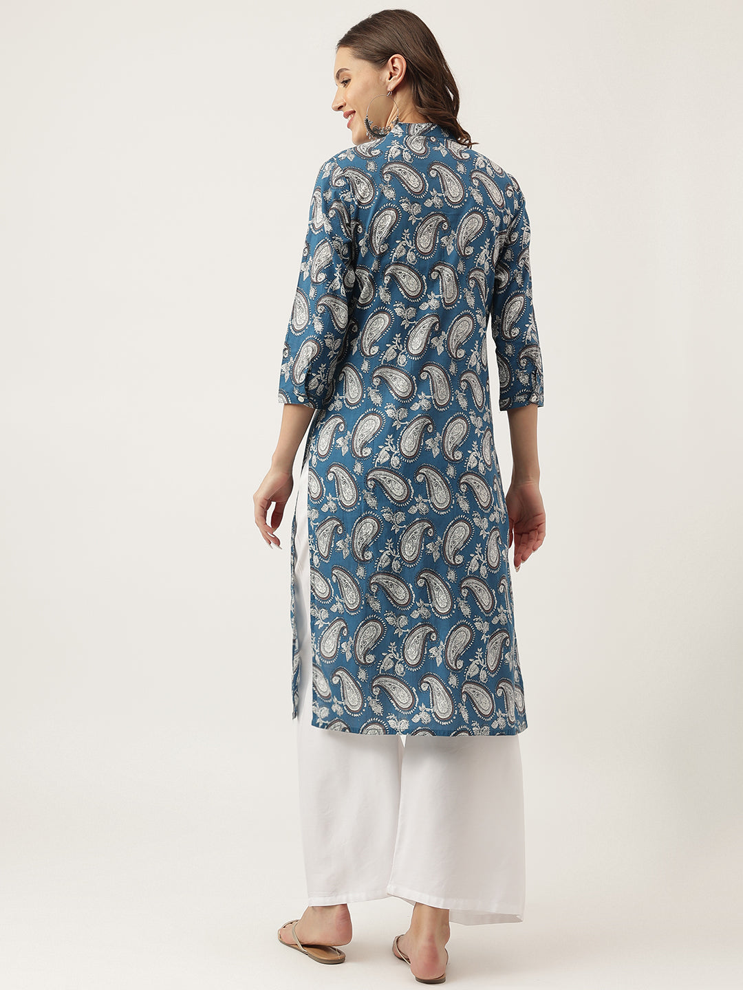Noe Velarro Paisley Print Straight Fit Cotton Kurta